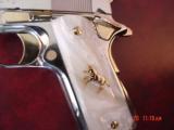 Colt Government 1911,38 super,fully refinished in bright nickel with 24K gold accents,2 mags,box,never fired,awesome showpiece !! - 3 of 14