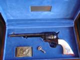 Uberti SAA 7 1/2" 45LC, Custer 7th Cavalry Tribute,in fitted case,gold engraved,belt buckle,never fired,#148 of 500,awesome showpiece!! - 2 of 15