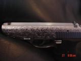 Sig - Sauer P230, 380, fully engraved & polished by Flannery Engraving, Hogue grips, possibly never fired, a work of art pocket pistol-nice ! - 7 of 15