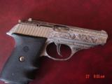 Sig - Sauer P230, 380, fully engraved & polished by Flannery Engraving, Hogue grips, possibly never fired, a work of art pocket pistol-nice ! - 1 of 15
