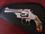 Smith & Wesson Model 3 top break,double action,38S&W,3 1/4",refinished nickel,5 shot,custom grips, circa 1884-1895,minor scratches,recurved guard - 15 of 15
