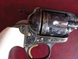 Colt Bisley 1913, 38WCF,4.75", engraved by Clint Finley,24K gold line inlays,gold horse,real ivory grips,awesome 1 of a kind showpiece !! - 7 of 15