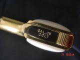 Colt Vest
Pocket 1908 25 cal, hammerless, just refinished in bright 24K gold plating,bonded ivory grips,made in 1918,a true showpiece - 10 of 15