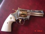 Colt Python 4" just refinished in bright nickel with 24K gold accents,made 1982,bonded ivory grips, super gorgeous,& way nicer in person ! - 3 of 15