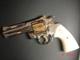 Colt Python 4" just refinished in bright nickel with 24K gold accents,made 1982,bonded ivory grips, super gorgeous,& way nicer in person ! - 4 of 15