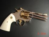 Colt Python 4" just refinished in bright nickel with 24K gold accents,made 1982,bonded ivory grips, super gorgeous,& way nicer in person ! - 2 of 15