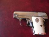 Colt 1908 Vest Pocket 25ACP, just refinished in bright mirror nickel,bonded ivory grips,made 1923, hammerless, awesome showpiece !! - 5 of 15