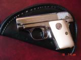 Colt 1908 Vest Pocket 25ACP, just refinished in bright mirror nickel,bonded ivory grips,made 1923, hammerless, awesome showpiece !! - 1 of 15