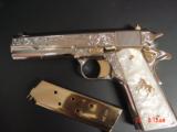 Colt 1911 45,fully refinished in bright nickel with 24K gold accents,2 mags,Pearlite grips,Master engraved by Santiago Leis,awesome work of art !! - 14 of 15
