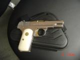 Colt 1903,32 acp, fully refinished in bright mirror nickel with 24K gold accents,& 1 gold mag,bonded ivory grips, made 1920, awesome showpiece !! - 11 of 15