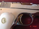 Colt 1903,32 acp, fully refinished in bright mirror nickel with 24K gold accents,& 1 gold mag,bonded ivory grips, made 1920, awesome showpiece !! - 5 of 15