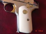 Colt 1903,32 acp, fully refinished in bright mirror nickel with 24K gold accents,& 1 gold mag,bonded ivory grips, made 1920, awesome showpiece !! - 2 of 15