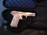 Colt 1903,32 acp, fully refinished in bright mirror nickel with 24K gold accents,& 1 gold mag,bonded ivory grips, made 1920, awesome showpiece !! - 9 of 15