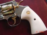 Colt Python 1960,4" fully refinished in bright nickel with 24K gold accents,bonded ivory grips,357 magnum,nicer in person. awesome showpiece !! - 2 of 15