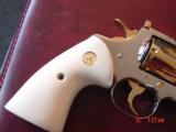 Colt Python 1960,4" fully refinished in bright nickel with 24K gold accents,bonded ivory grips,357 magnum,nicer in person. awesome showpiece !! - 6 of 15