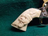 Colt SAA, Engraved by Bob Valade,Cattlebrand styled,nickel with 24K accents,carved ivory grips,1912,4.75"dia & rubies,awesome showpiece !! - 3 of 15