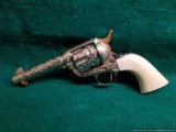 Colt SAA, Engraved by Bob Valade,Cattlebrand styled,nickel with 24K accents,carved ivory grips,1912,4.75"dia & rubies,awesome showpiece !! - 10 of 15