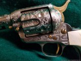 Colt SAA, Engraved by Bob Valade,Cattlebrand styled,nickel with 24K accents,carved ivory grips,1912,4.75"dia & rubies,awesome showpiece !! - 12 of 15