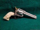 Colt SAA, Engraved by Bob Valade,Cattlebrand styled,nickel with 24K accents,carved ivory grips,1912,4.75"dia & rubies,awesome showpiece !! - 1 of 15