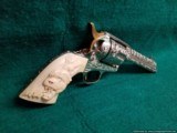 Colt SAA, Engraved by Bob Valade,Cattlebrand styled,nickel with 24K accents,carved ivory grips,1912,4.75"dia & rubies,awesome showpiece !! - 2 of 15