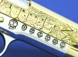 Colt 1911,deep engraved,refinished nickel with 24k gold accents,Mexican Heritage design,1 of a kind work of art !! - 4 of 15