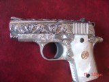 Colt Mustang 380,fully engraved by Flannery Engraving, Pocketlite,Pearlite grips,never fired,certificate, 2 mags,box & manual,awesome i of a kind !! - 1 of 15