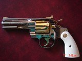 Colt Python 4", made 1960,just refinished in bright nickel with 24K gold accents,bonded ivory grips,357 mag.,awesome like new showpiece !! - 1 of 15