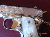Colt Govt. 45,Master engraved by S.Leis,refinished in bright nickel with 24K accents,2 mags,Pearlite grips,certificate,case,manual,etc. awesome !! - 8 of 10