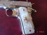 Colt Govt. 45,Master engraved by S.Leis,refinished in bright nickel with 24K accents,2 mags,Pearlite grips,certificate,case,manual,etc. awesome !! - 7 of 10