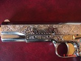 Colt Govt. 45,Master engraved by S.Leis,refinished in bright nickel with 24K accents,2 mags,Pearlite grips,certificate,case,manual,etc. awesome !! - 9 of 10