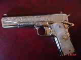 Colt Govt. 45,Master engraved by S.Leis,refinished in bright nickel with 24K accents,2 mags,Pearlite grips,certificate,case,manual,etc. awesome !! - 6 of 10