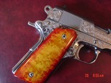 Colt Officers ACP,hand engraved,polished bright stainless,custom wood grips,white dot sites,45acp,3 1/2
