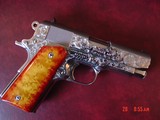 Colt Officers ACP,hand engraved,polished bright stainless,custom wood grips,white dot sites,45acp,3 1/2