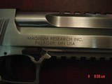 Magnum Research Desert Eagle 50AE,solid stainless with muzzle brake,2 grips,2 rails,ammo,box,all papers & never fired. an awesome hand cannon !! - 2 of 16
