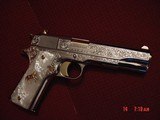 Colt 1911 45acp,fully refinished in nickel with 24k gold accents, master engraved by S.leis,certificate,Pearlite grips,box,unfired,a work of art - 15 of 15