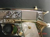 Colt 1911 45acp,fully refinished in nickel with 24k gold accents, master engraved by S.leis,certificate,Pearlite grips,box,unfired,a work of art - 10 of 15