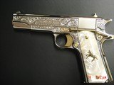Colt 1911 45acp,fully refinished in nickel with 24k gold accents, master engraved by S.leis,certificate,Pearlite grips,box,unfired,a work of art - 1 of 15