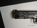 Colt Government 1911 45ACP,master engraved & refinished in presentation blue & 24K gold by S.Leis,5",Pearlite grips,certificate,awesome work of a - 8 of 12