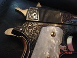 Colt Government 1911 45ACP,master engraved & refinished in presentation blue & 24K gold by S.Leis,5",Pearlite grips,certificate,awesome work of a - 3 of 12
