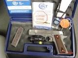 Colt Rail Gun, Government 45,Series 80 with Streamlight & laser TLR-2s, 5" barrel.wood grips,2 mags,brushed stainless & mat,box,case, as new !! - 11 of 15