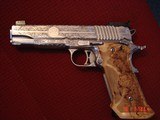 Sig Sauer Super Target 1911,5" 45ACP.,engraved & polished by Flannery Engraving,exotic wood grips,2 mags,box,a rare work of art showpiece !! - 5 of 15