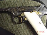 Colt Woodsman 22LR, 1950,master engraved by Jim Sornberger,reblued with 24k gold accents,gold wire inlays & real ivory grips,rare 4" barrel,aweso - 15 of 15