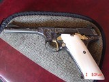 Colt Woodsman 22LR, 1950,master engraved by Jim Sornberger,reblued with 24k gold accents,gold wire inlays & real ivory grips,rare 4" barrel,aweso - 1 of 15
