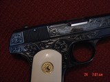 Colt 1903,32Cal,Hammerless,circa 1921,fully refinished bright blue & master engraved by S.Leis,certificate,bonded ivory grips,& way nicer in person.!! - 8 of 15