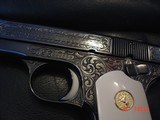 Colt 1903,32Cal,Hammerless,circa 1921,fully refinished bright blue & master engraved by S.Leis,certificate,bonded ivory grips,& way nicer in person.!! - 12 of 15
