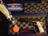 Colt Govt.1911,45acp,fully refinished & master engraved by S.Leis,bright blue & 24K gold,never fired,Pearlite grips,1 of a kind work of art !! - 11 of 15