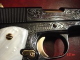Colt Govt.1911,45acp,fully refinished & master engraved by S.Leis,bright blue & 24K gold,never fired,Pearlite grips,1 of a kind work of art !! - 8 of 15