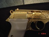 Walther PPK/S 22LR,Flannery Engraved & fully 24K Gold plated,custom & original grips,1 of a kind masterpiece !! - 4 of 15