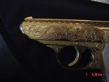 Walther PPK/S 22LR,Flannery Engraved & fully 24K Gold plated,custom & original grips,1 of a kind masterpiece !! - 5 of 15