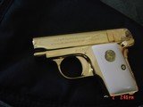 1908 Vest Pocket 25 caliber,just fully refinished in bright 24K gold,bonded ivory grips,awesome looking !! - 3 of 15
